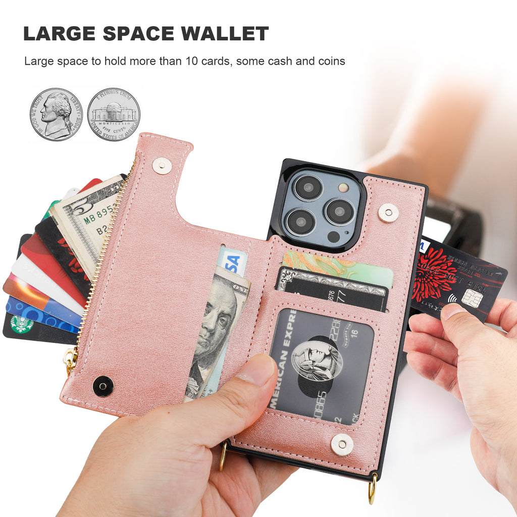 Flip Zipper Crossbody Strap Wallet Case | for iPhone 14 Pro