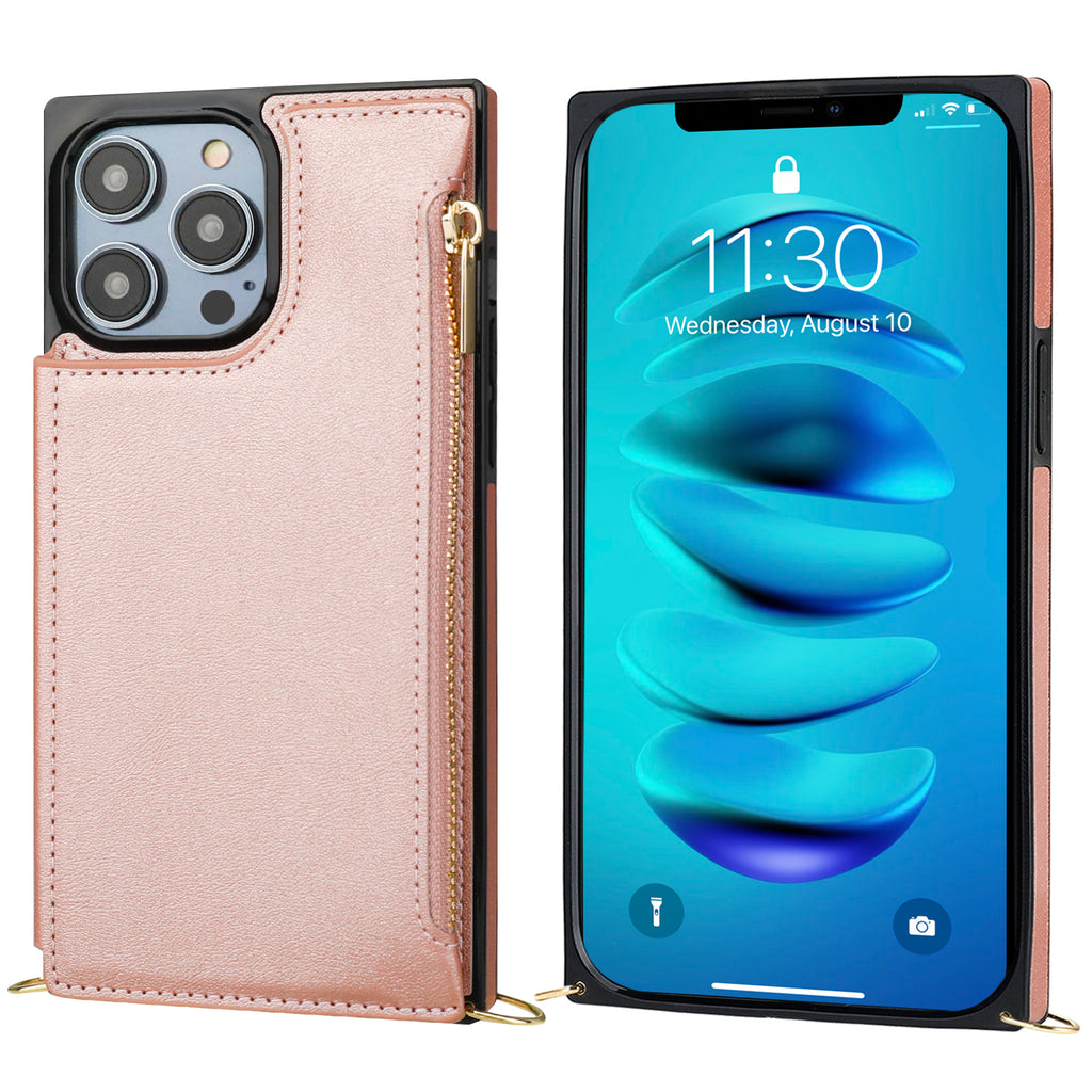 Flip Zipper Crossbody Strap Wallet Case | for iPhone 14 Pro