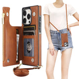 Flip Zipper Crossbody Strap Wallet Case | for iPhone 15 Pro