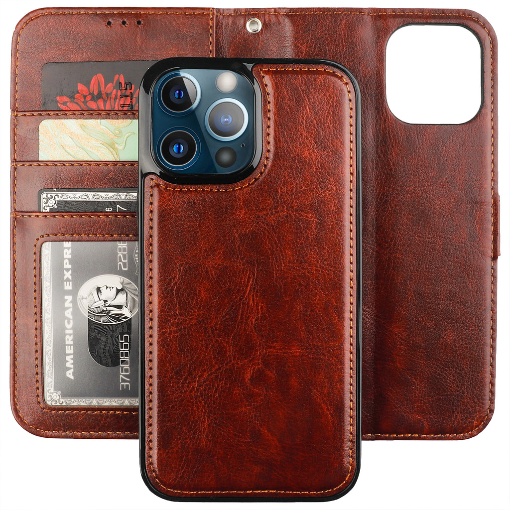 iPhone 13 Pro Case, Leather Wallet Case iPhone 13 Pro, PU Leather Case,  Built in Stand Wallet Credit Card Holder Case 5 Card Slot Case For Apple  iPhone 13 Pro, Red 