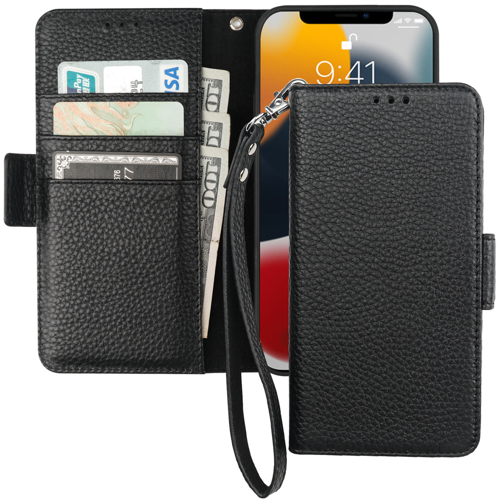 Leather Tri-Fold Wallet Case for iPhone 15 Pro - Premium Full Grain Leather