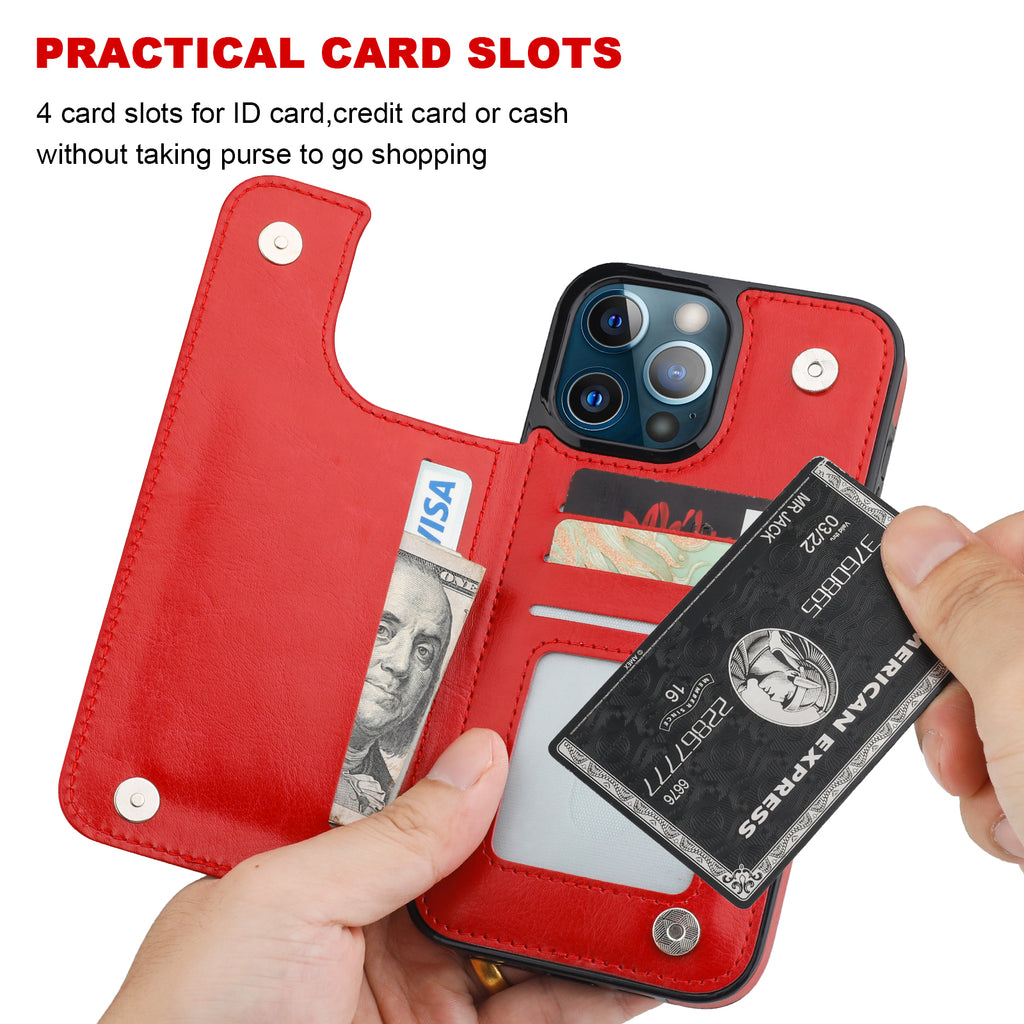 iPhone 13 Pro Max Wallet Case with Credit Card Holder Red