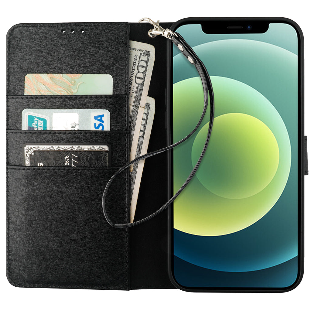 ONETOP Compatible with iPhone 12 Pro Max Wallet Case with Card Holder,PU  Leather Kickstand Card Slots Case, Double Magnetic Clasp and Durable