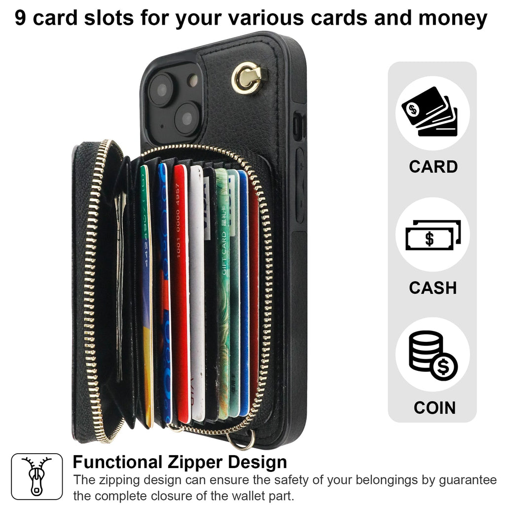 Case For Iphone 14 Plus Zipper Cover With Wrist Strap Wallet Case