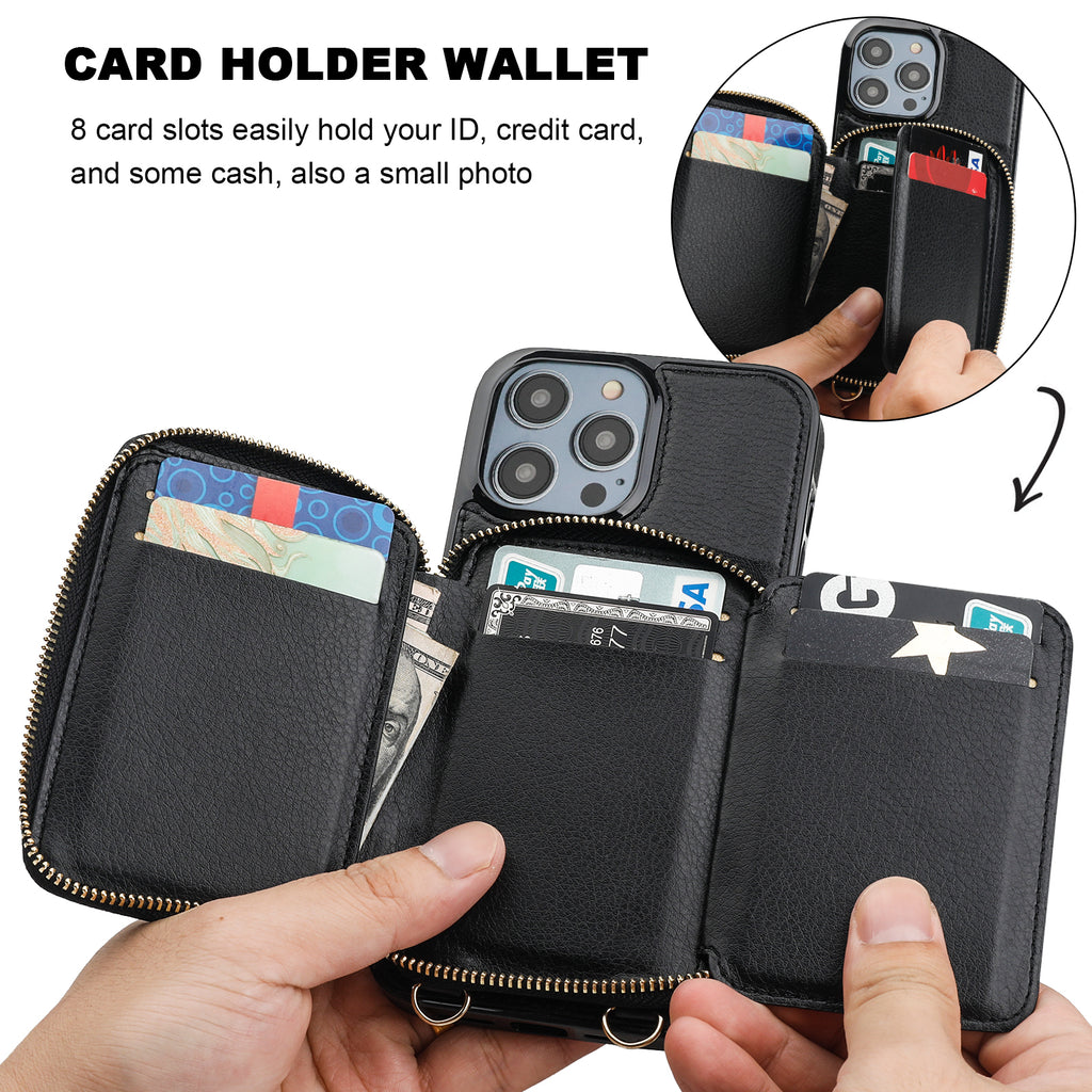 iPhone Xs Max Wallet Case, ZVE iPhone Xs Max Case with Credit Card Holder  Slot Crossbody Strap Handbag Purse Wrist Zipper Strap Case Cover for Apple