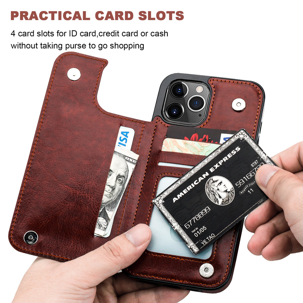 classic high quality leather wallet card slot case For iPhone 11 12 13