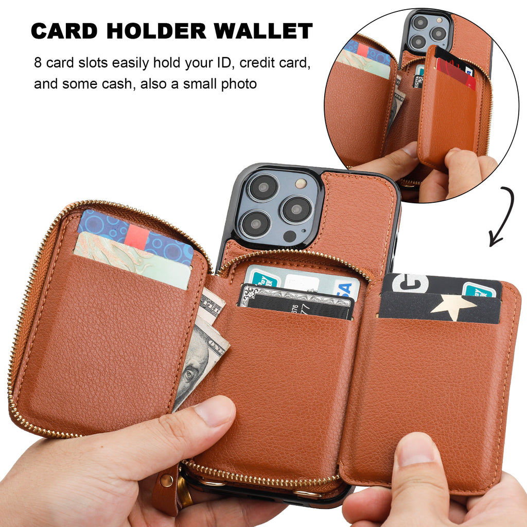 Crossbody Lanyard Wallet Phone Case for iPhone 14 Plus 13 12 11 Pro Max  Zipper Pocket Purse Credit Card Holder Leather Cover