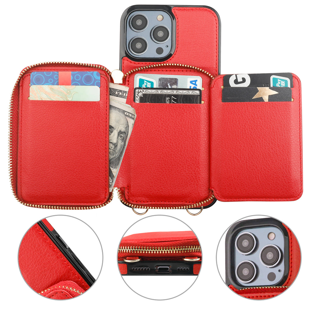 For iPhone 15 14 13 12 Pro Max Women Purse Leather Zipper Detachable Wallet  Case